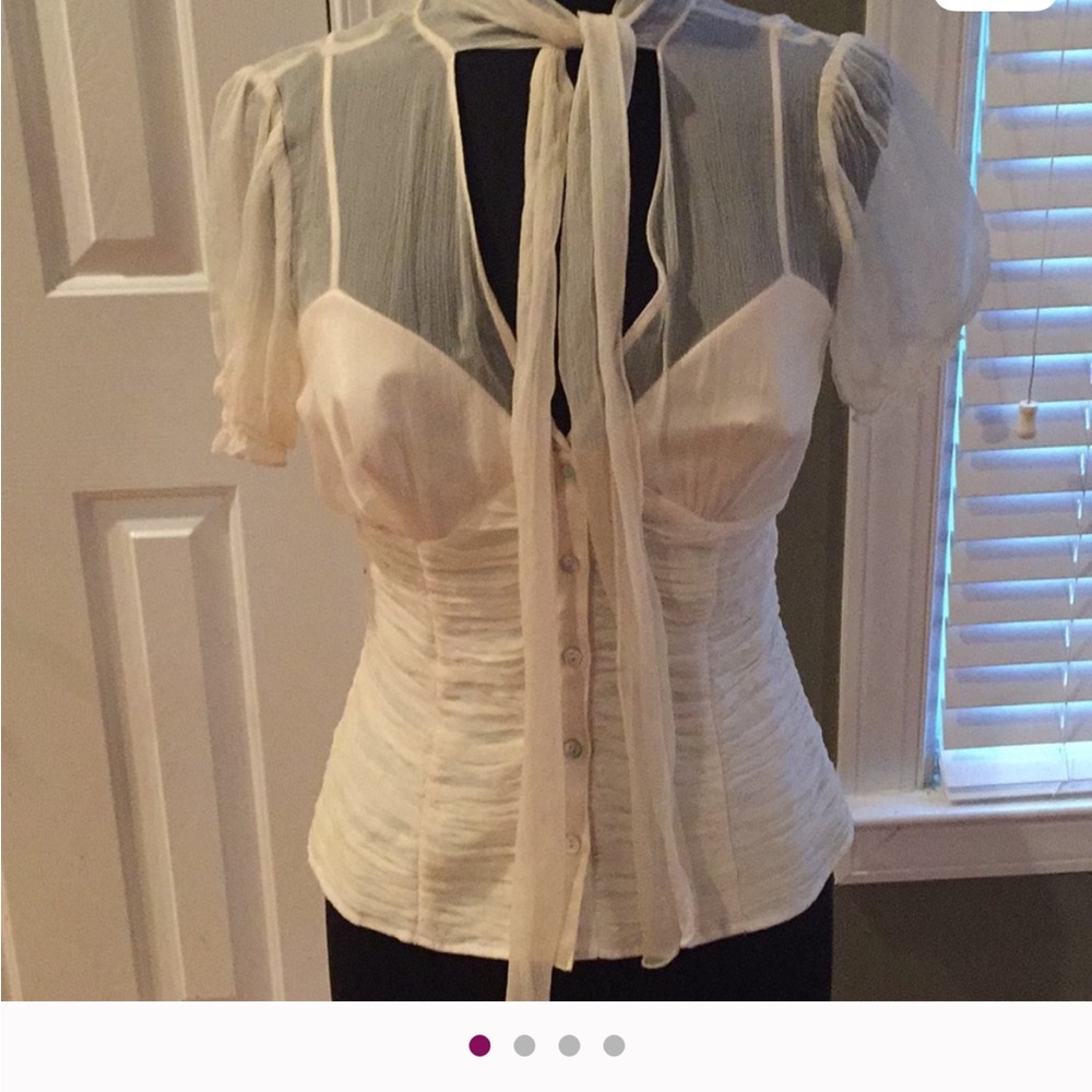 ISO Laundry By Shelli Segal Sheer Cream Blouse